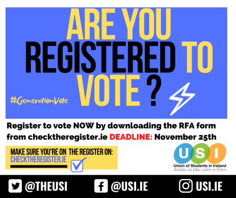 Union of Students in Ireland Urge Students to Register to Vote