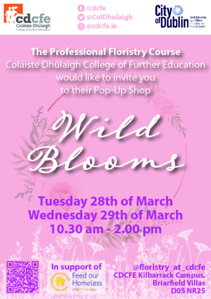 Lord Mayor of Dublin Caroline Conroy to officially open CDCFE’s Floristry Pop-up shop “Wild Blooms”